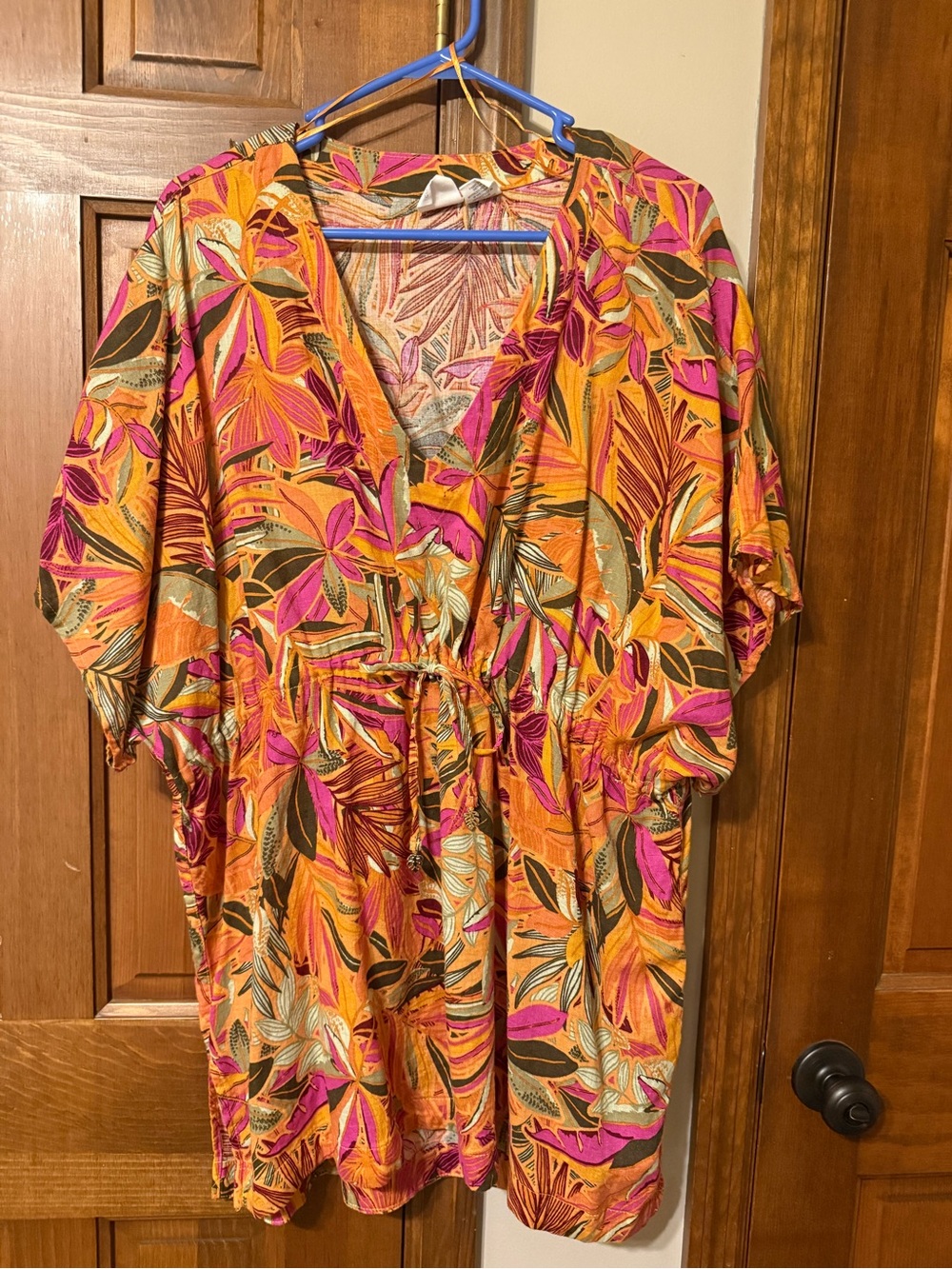 C&C California Orange & Pink Tropical Print V-Neck Swimsuit Cover-Up